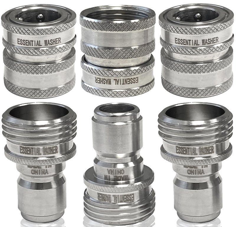 Essential Washer Â¾â€ Stainless Steel Garden Hose Quick Connect Fittings | Plug & Coupler Set of 3 - Image 1